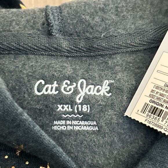 Cat & Jack XXL 18 Dark Teal Gold Star Full Zip Hoodie Sweatshirt NWT - Picture 3 of 16